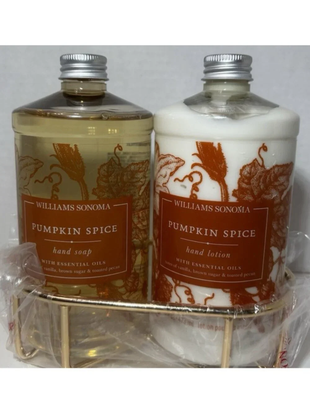 Williams-Sonoma 16 oz. Pumpkin Spice Hand Soap Lotion Refills Gold Caddy